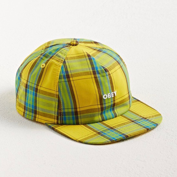Obey Men's Madras Plaid Baseball Hat Adjustable Snap Back Yellow Blue NEW - Picture 5 of 5